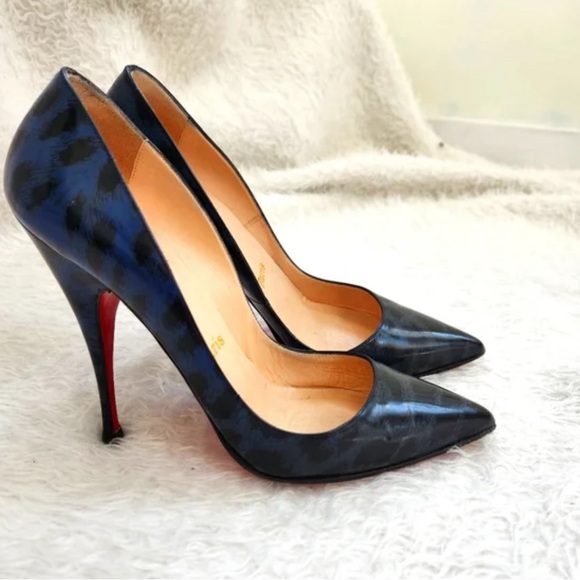 Christian Louboutin Black Blue Patent Leather Animal Print Pigalle 120 Size 37 - Picture 2 of 7